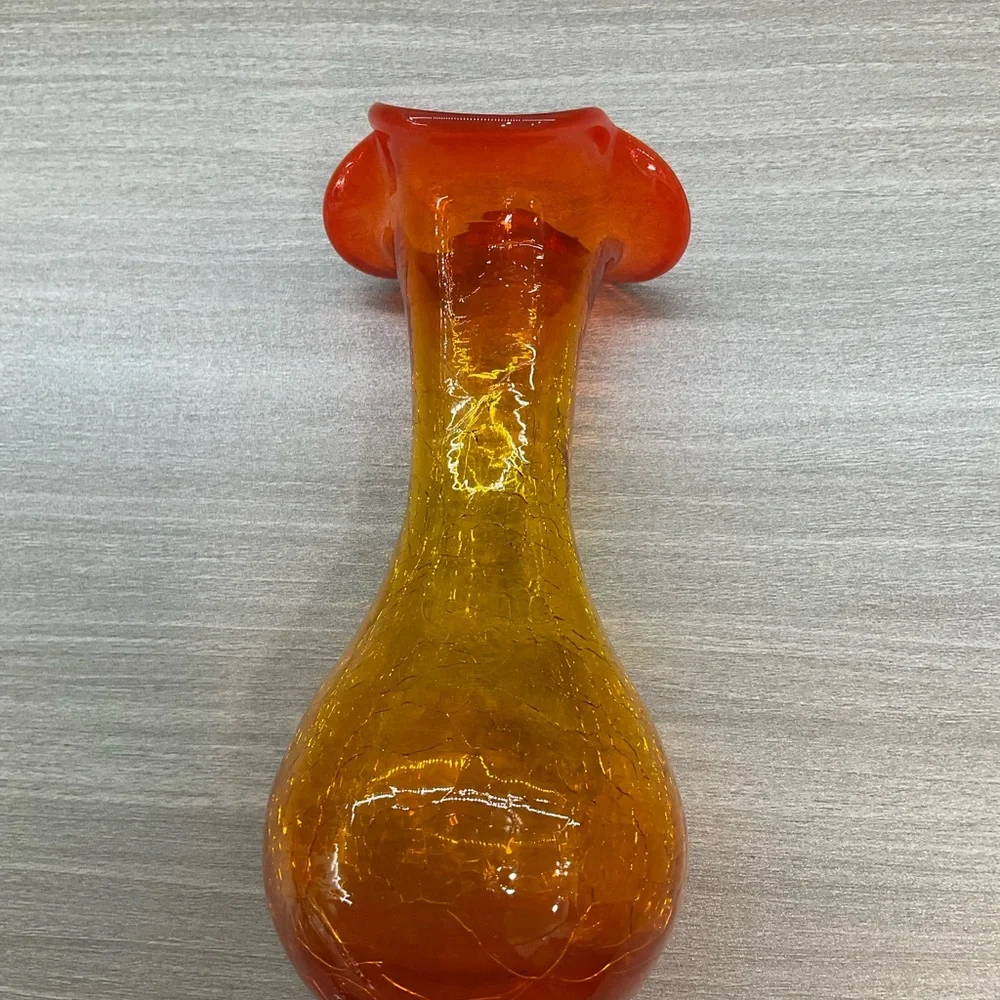 VINTAGE MID CENTURY MODERN HAND BLOWN‎ AMBERINA CRACKLE GLASS VASE